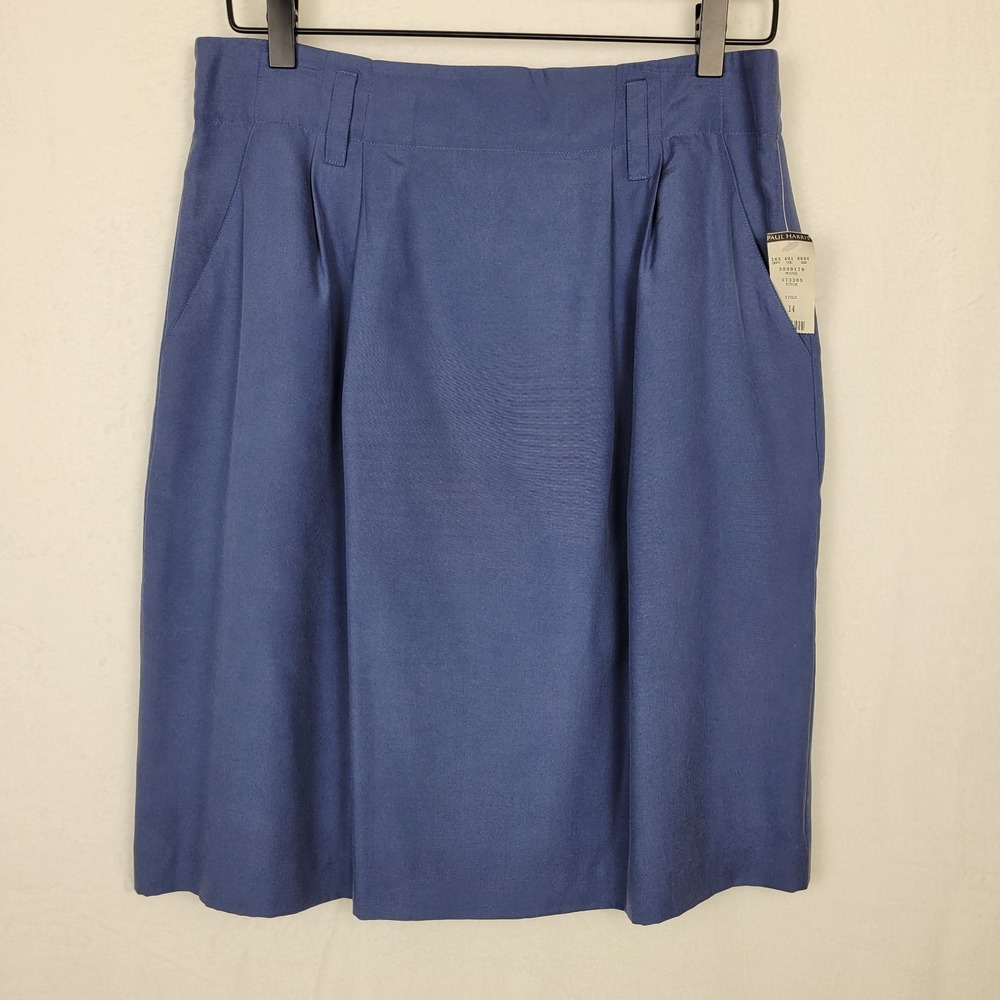 Paul Harris Vintage Silk Skirt Women's 14 Blue Pleated Lined NWT Classic